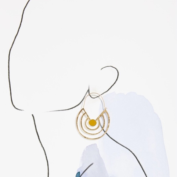 “Hammered Hoops” Inverse Rainbow Concentric Circle Sector Maze Geometric Earring - Picture 2 of 15